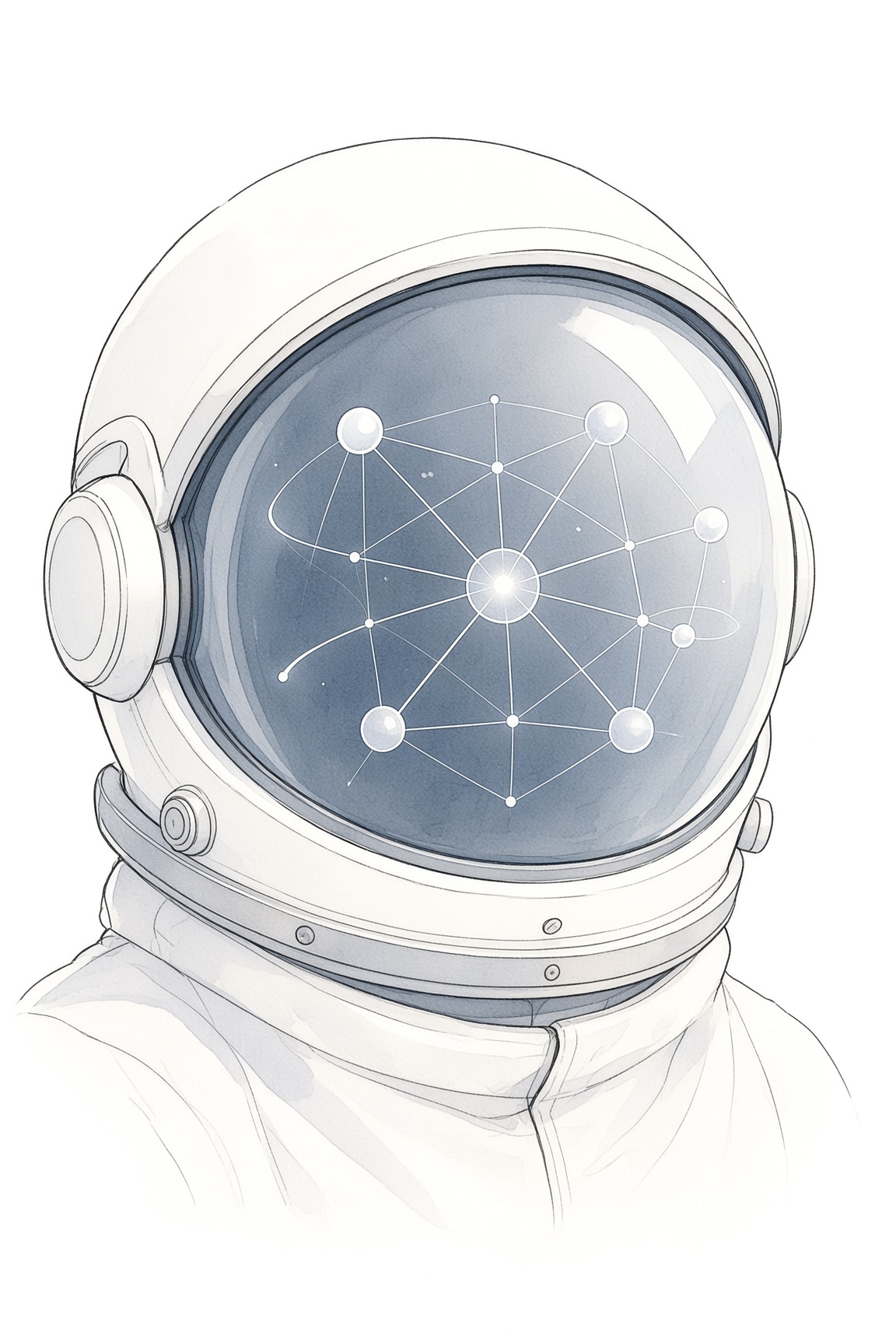 A space helmet, pencil and watercolor
