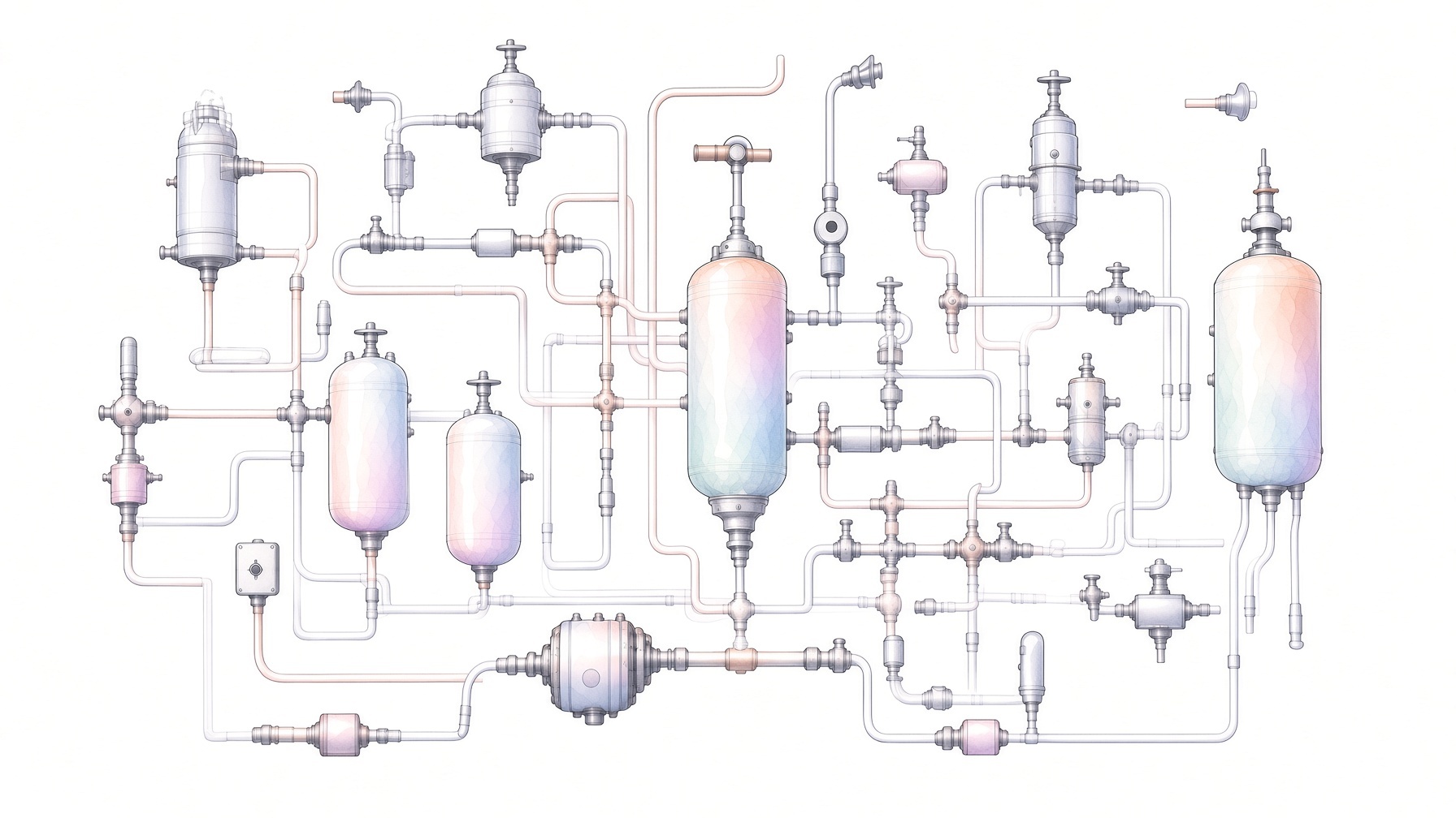 A cluster of instruments and antennas, pencil and watercolor